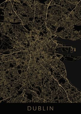 Dublin Map Black Gold