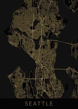 Seattle Map Black Gold