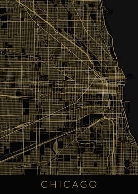 Chicago Map Black Gold