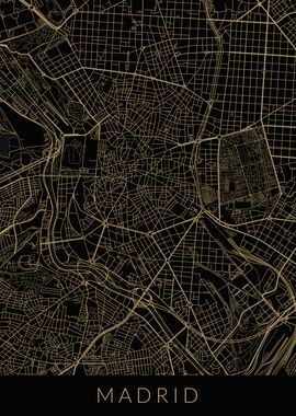 Madrid Map Black Gold