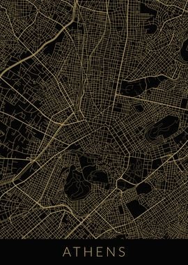 Athens Map Black Gold