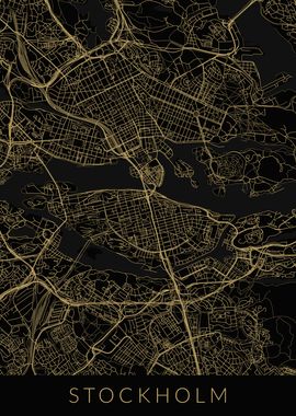 Stockholm Map Black Gold