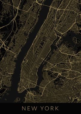 New York Map Black Gold