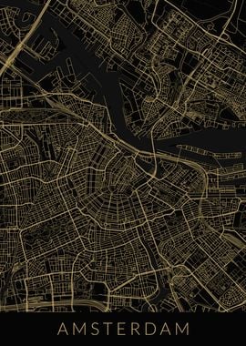 Amsterdam Map Black Gold