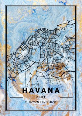 Havana Map Cuba marble