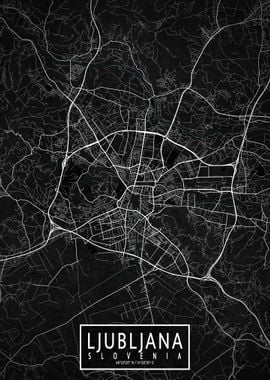 Ljubljana City Map Dark