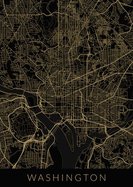 Washington Map Black Gold