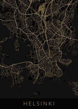 Helsinki Map Black Gold