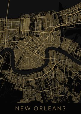 New Orleans Map Black Gold