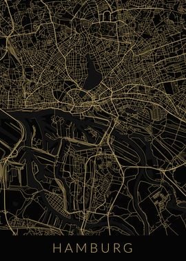 Hamburg Map Black Gold