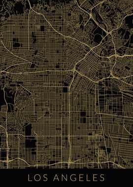 Los Angeles Map Black Gold