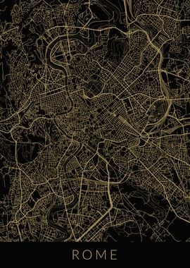 Rome Map Black Gold Italy