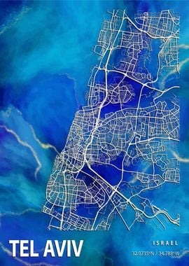 Tel Aviv Map Israel marble