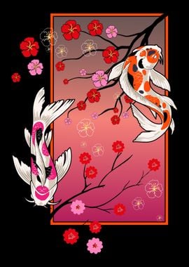 Japanese Koi Fish Flowers