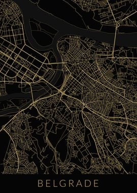 Belgrade Map Black Gold