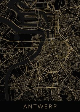 Antwerp Map Black Gold