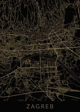 Zagreb Map Black Gold