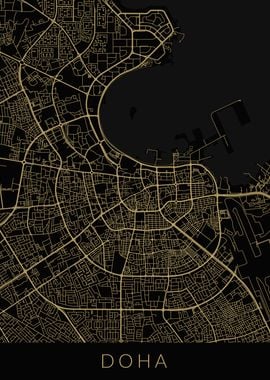 Doha Map Black Gold