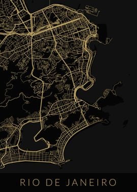 Rio de Janeiro Map Black