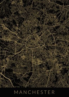 Manchester Map Black Gold