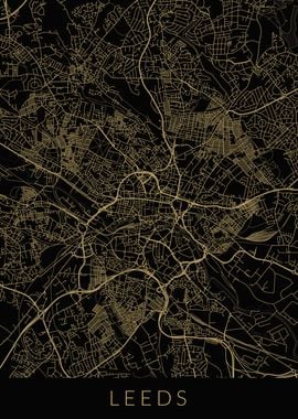 Leeds Map Black Gold