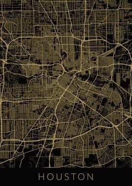 Houston Map Black Gold