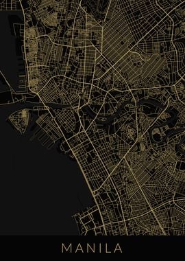 Manila Map Black Gold