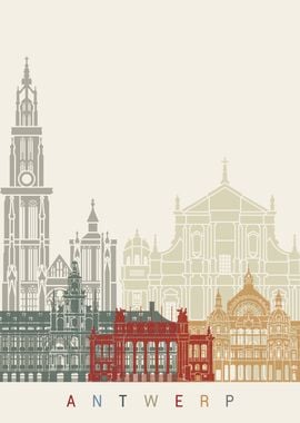 Antwerp skyline poster