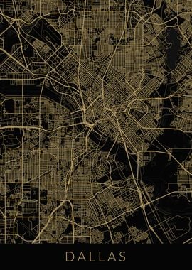 Dallas Map Black Gold