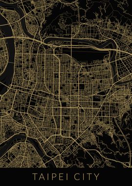 Taipei City Map Black Gold