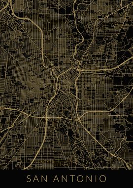 San Antonio Map Black Gold