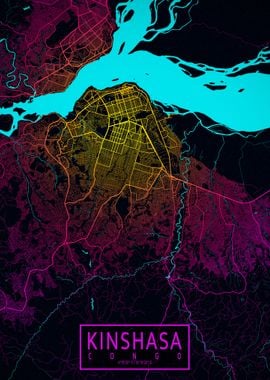 Kinshasa City Map Neon