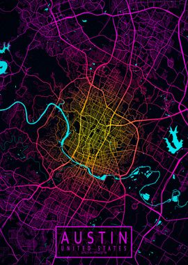 Austin City Map Neon