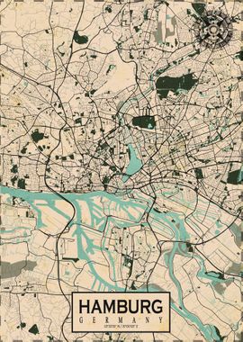 Hamburg City Map Vintage