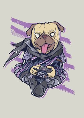 Vintage Ninja pug gamer 