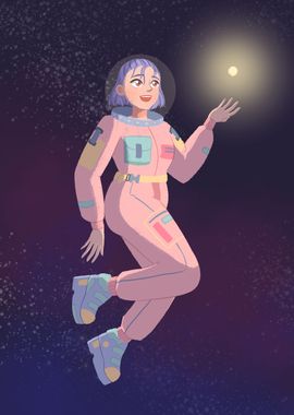 Purple sky astronaut girl