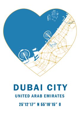 Dubai City Map Love Heart