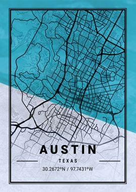 Austin City Map Texas USA