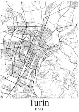 Turin City Map Italy white