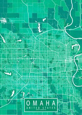 Omaha City Map Watercolor