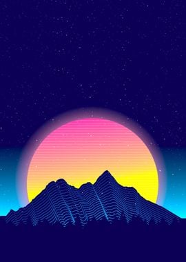 Retrowave mountains neon