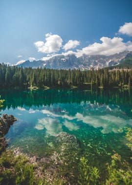 Mountain by Lake at Forest