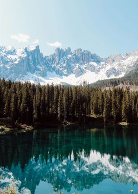 Mountain by Lake at Forest