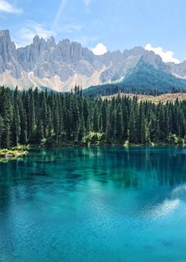 Mountain by Lake at Forest