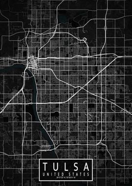 Tulsa City Map Dark