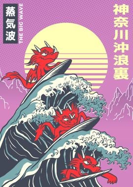 Surfing dragons great wave