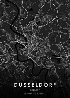 Dusseldorf City Map Dark