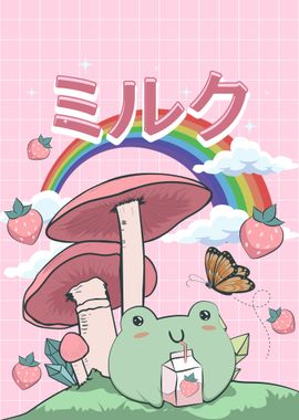 Funny Frog Lover Frog With Strawberry Milk' Sticker