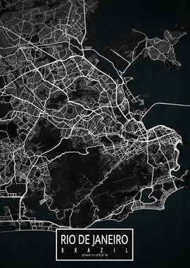 Rio de Janeiro Map Dark