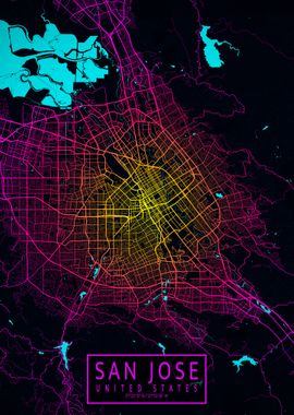 San Jose City Map Neon